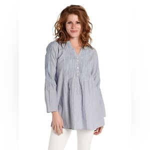 Roller Rabbit Tatiana Striped Embroidered Tunic Shirt Sz L Boho Coastal Flowy